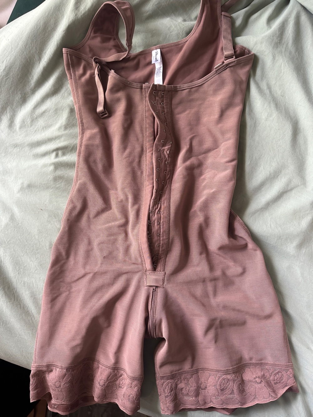 Mauve Colombian Shapewear Bodysuit with Lace Trim